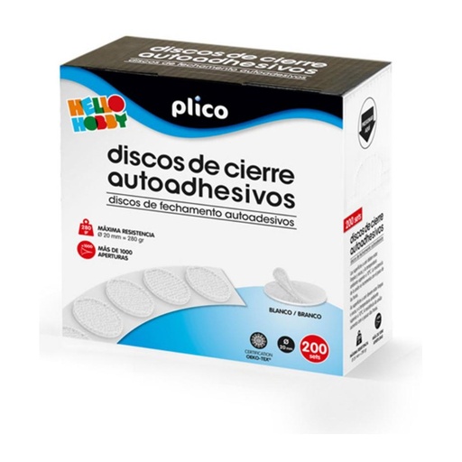 [068878] DISCO BLANCO 20MM DE CIERRE PLICO VELCRO AUTOADHESIVO CAJA 200UDS