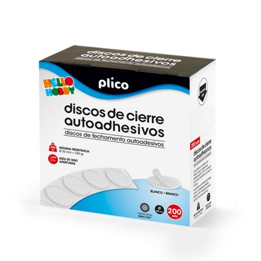 [068878] DISCO DE CIERRE PLICO VELCRO AUTOADHESIVO 20MM BLANCO CAJA 200UDS