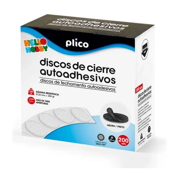 [825839] DISCO NEGRO 20MM DE CIERRE PLICO VELCRO AUTOADHESIVO CAJA 200UDS