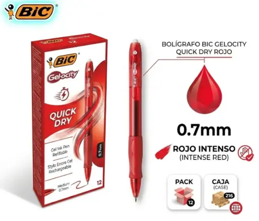 [081394] BOLÍGRAFO BIC GELOCITY QUICK DRY ROJO 