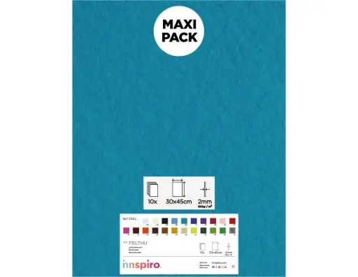 [825132] LAMINA FIELTRO ACRÍLICO AZUL TURQUESA  30x45 CM 160 g/m² PACK 10 UNIDADES INNSPIRO