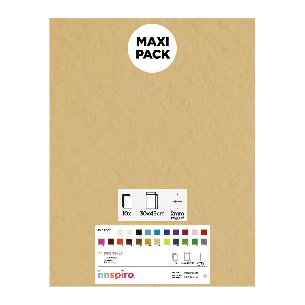 [825158] LAMINA FIELTRO ACRÍLICO BEIGE 30x45 CM 160 g/m² PACK 10 UNIDADES INNSPIRO