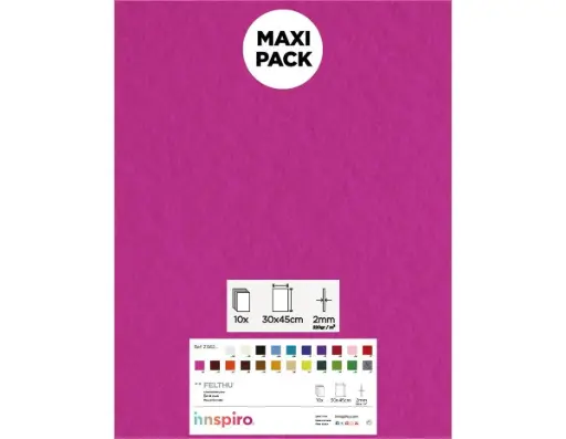 [825134] LAMINA FIELTRO ACRÍLICO FUCSIA 30x45 CM 160 g/m² PACK 10 UNIDADES INNSPIRO