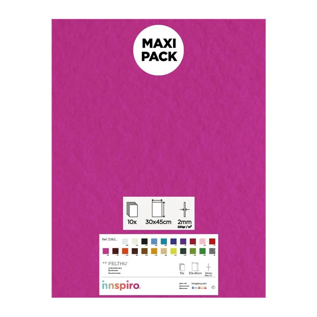 [825134] LAMINA FIELTRO ACRÍLICO FUCSIA 30x45 CM 160 g/m² PACK 10 UNIDADES INNSPIRO