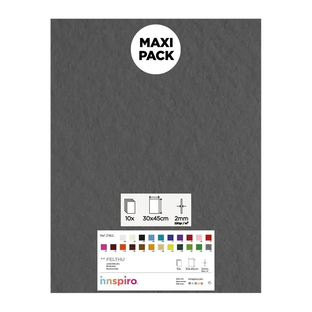 [825157] LAMINA FIELTRO ACRÍLICO GRIS 30x45 CM 160 g/m² PACK 10 UNIDADES INNSPIRO