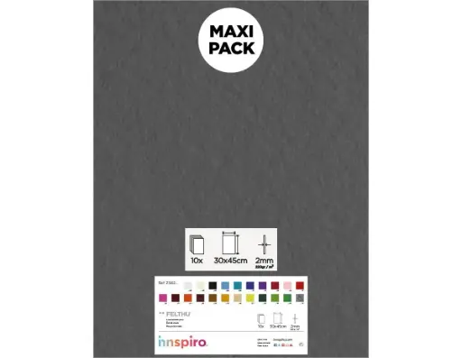 [825157] LAMINA FIELTRO ACRÍLICO GRIS 30x45 CM 160 g/m² PACK 10 UNIDADES INNSPIRO