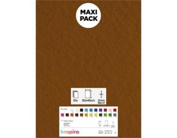 [650385] LAMINA FIELTRO ACRÍLICO MARRON 30x45 CM 160 g/m² PACK 10 UNIDADES INNSPIRO