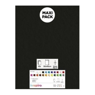 [650388] LAMINA FIELTRO ACRÍLICO NEGRO 30x45 CM 160 g/m² PACK 10 UNIDADES INNSPIRO