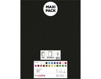 [650388] LAMINA FIELTRO ACRÍLICO NEGRO 30x45 CM 160 g/m² PACK 10 UNIDADES INNSPIRO