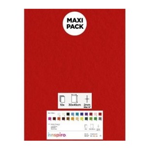 [650382] LAMINA FIELTRO ACRÍLICO ROJO 30x45 CM 160 g/m² PACK 10 UNIDADES INNSPIRO