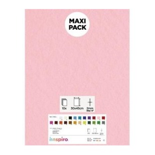 [650384] LAMINA FIELTRO ACRÍLICO ROSA CLARO 30x45 CM 160 g/m² PACK 10 UNIDADES INNSPIRO