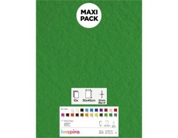 [650387] LAMINA FIELTRO ACRÍLICO VERDE FUERTE 30x45 CM 160 g/m² PACK 10 UNIDADES INNSPIRO