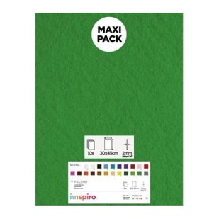 [650387] LAMINA FIELTRO ACRÍLICO VERDE FUERTE 30x45 CM 160 g/m² PACK 10 UNIDADES INNSPIRO