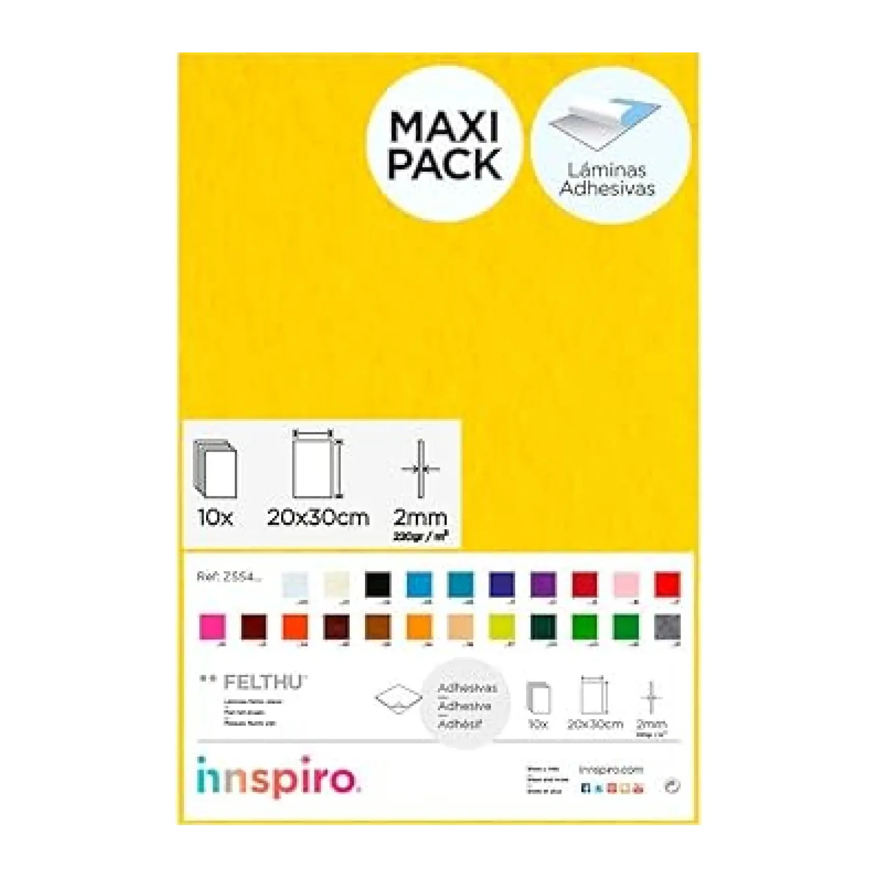 [70081] LAMINA FIELTRO ACRÍLICO AMARILLO 30x45 CM 160 g/m² PACK 10 UNIDADES INNSPIRO