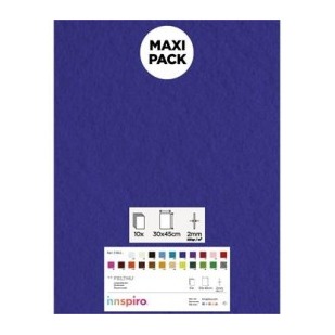 [650390] LAMINA FIELTRO ACRÍLICO AZUL FUERTE 30x45 CM 160 g/m² PACK 10 UNIDADES INNSPIRO