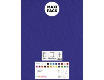 [650390] LAMINA FIELTRO ACRÍLICO AZUL FUERTE 30x45 CM 160 g/m² PACK 10 UNIDADES INNSPIRO