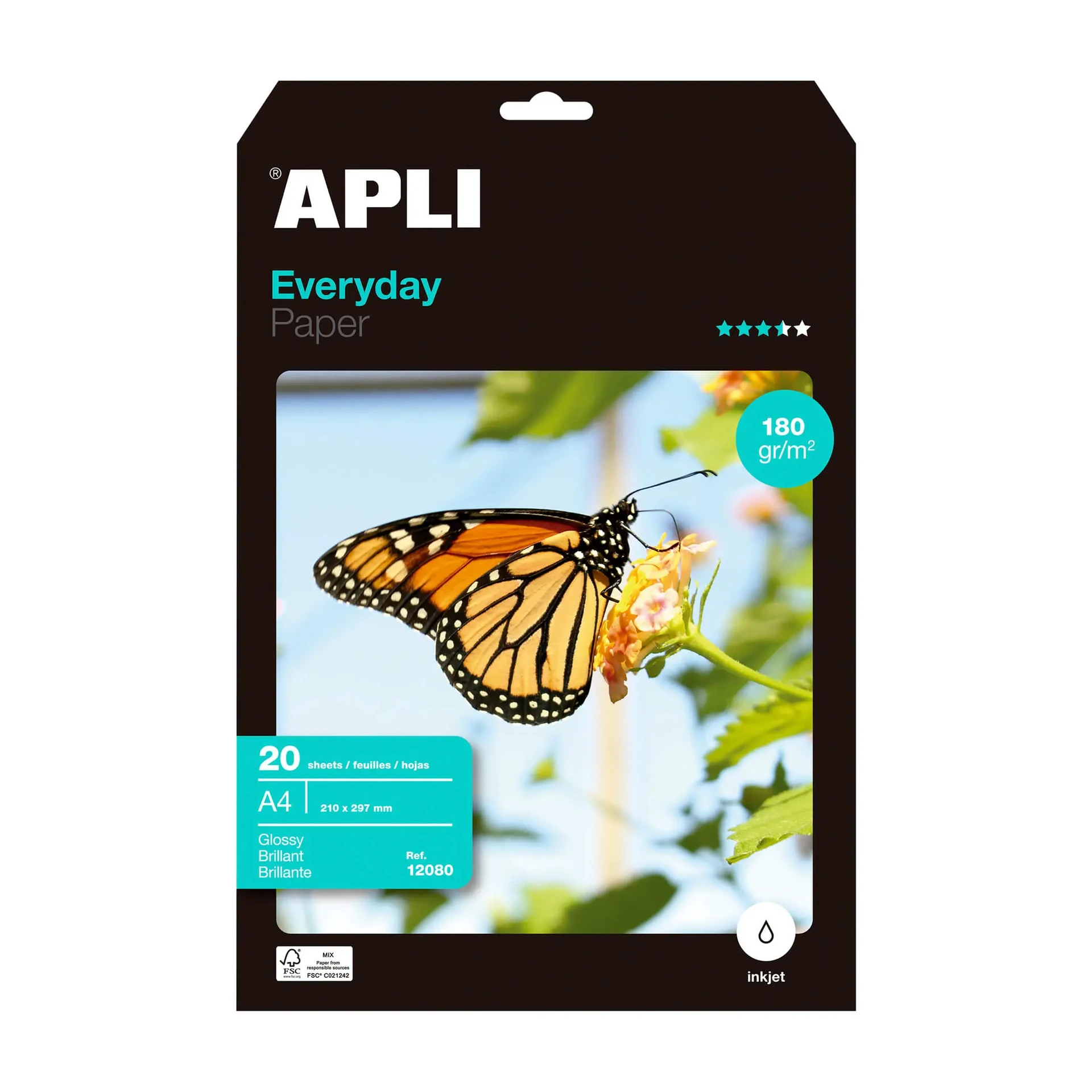 [001646] PAPEL FOTOGRÁFICO APLI EVERYDAY A4 180G 20 HOJAS