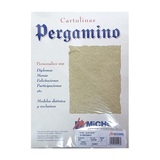 [002914] PAPEL PERGAMINO DIN A4 TROQUELADO 125 g/m² PIEL DE ELEFANTE COLOR PERGAMINO PACK 25 HOJAS