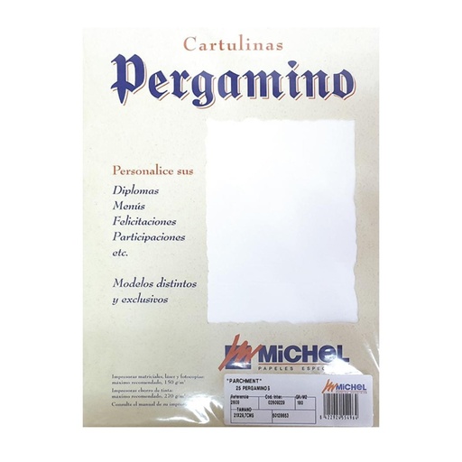 [002915] PAPEL PERGAMINO DIN A4 TROQUELADO 150 g/m² COLOR PARCHMENT BLANCO PACK 25 HOJAS