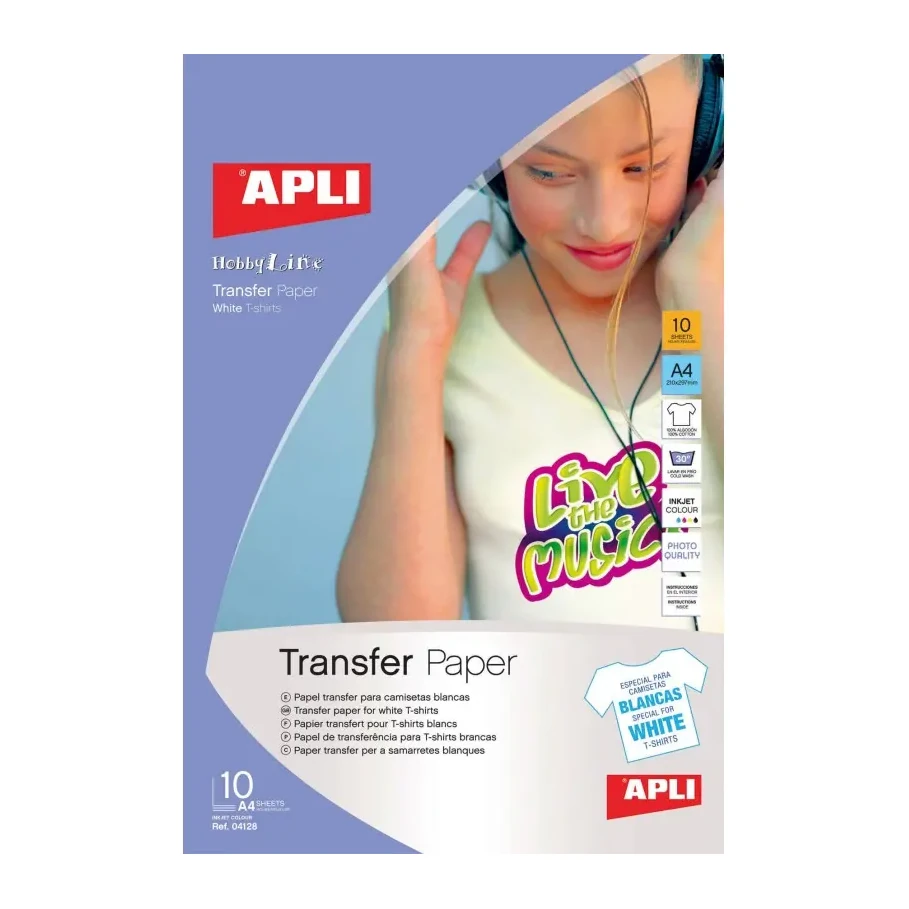 [029995] PAPEL A4 TRANSFER PARA PRENDAS BLANCAS 10 HOJAS
