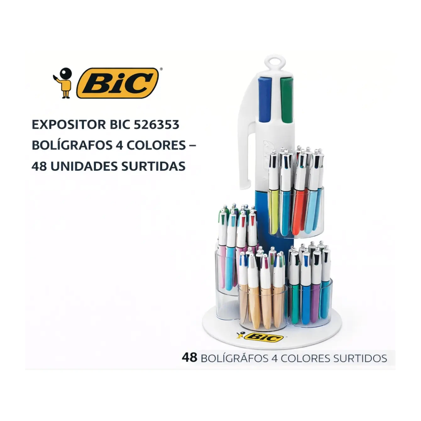 [825863] BOLÍGRAFOS BIC 4 COLORES EXPOSITOR 48 UNIDADES SURTIDAS