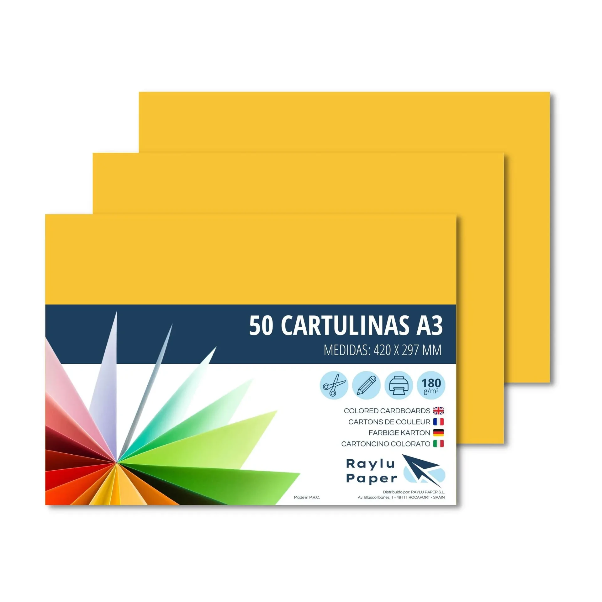 [630737] CARTULINAS RAYLU A3 180 GRAMOS AMARILLO CANARIO 50 HOJAS