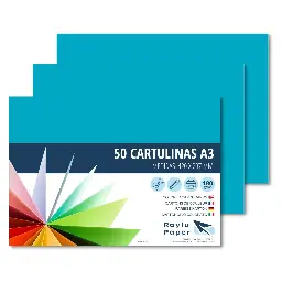 CARTULINAS RAYLU A3 180 GRAMOS TURQUESA 50 HOJAS