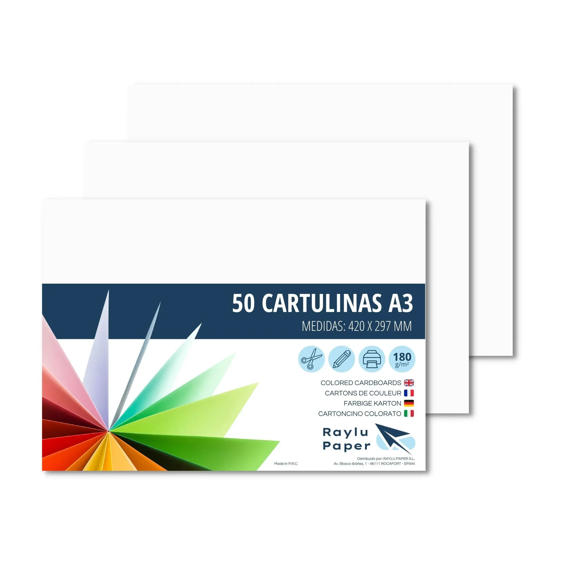 [630736] CARTULINAS RAYLU A3 180 GRAMOS BLANCO 50 HOJAS