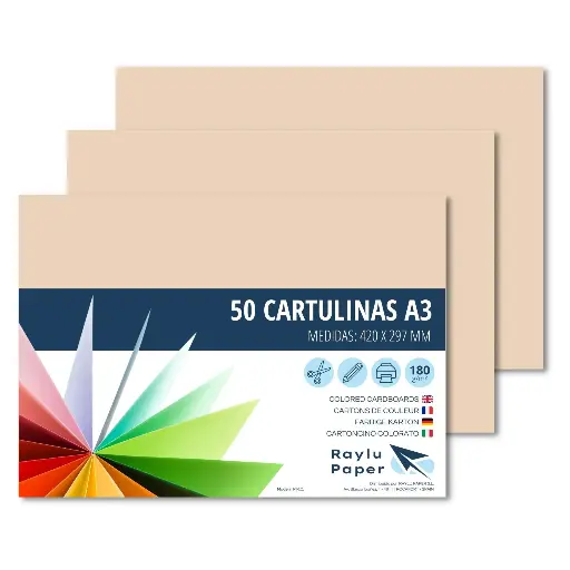 [630739] CARTULINAS RAYLU A3 180 GRAMOS CREMA 50 HOJAS