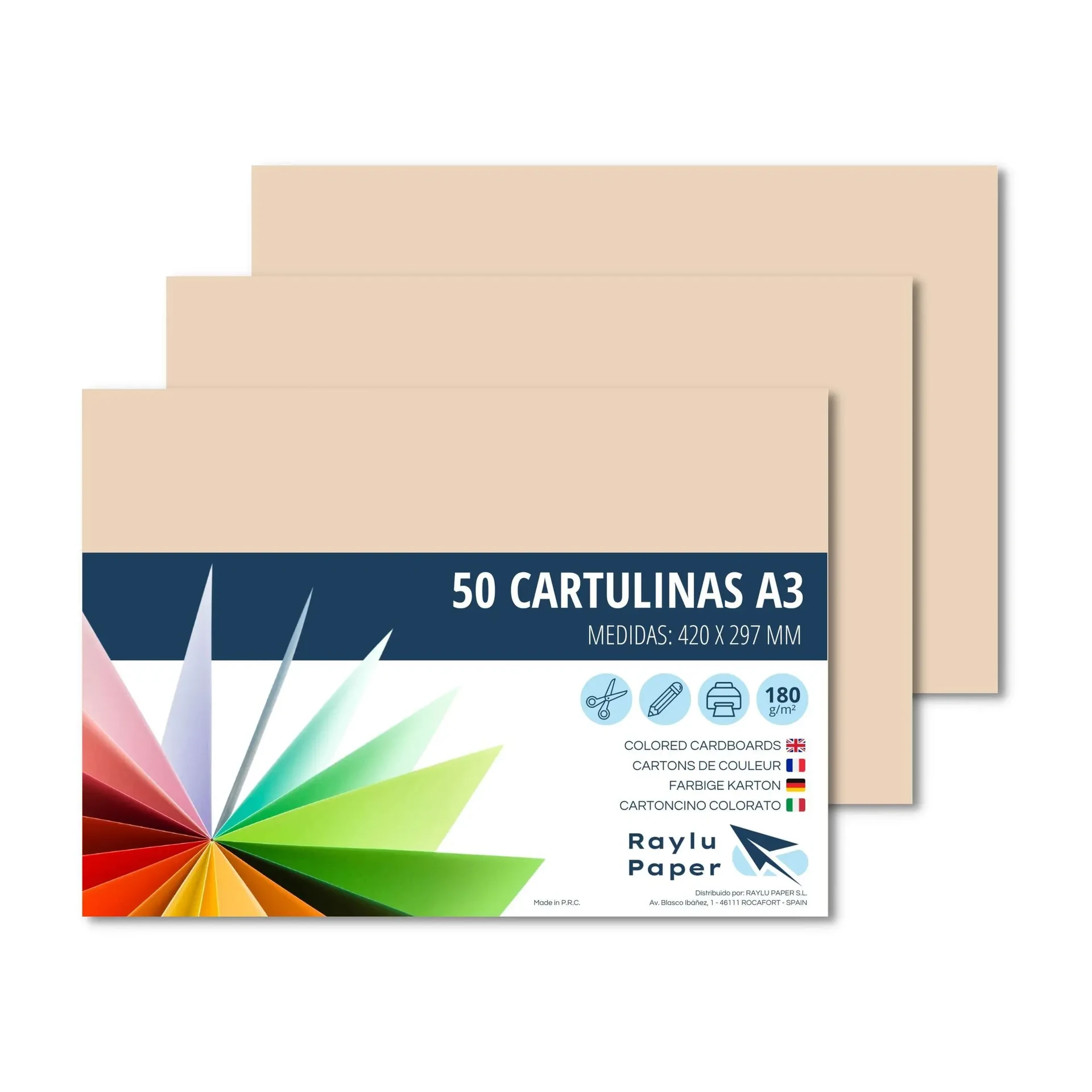 [630739] CARTULINAS RAYLU A3 180 GRAMOS CREMA 50 HOJAS