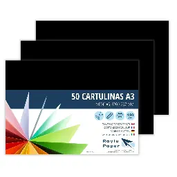 CARTULINAS RAYLU A3 180 GRAMOS NEGRA 50 HOJAS