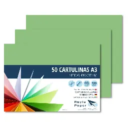CARTULINAS RAYLU A3 180 GRAMOS VERDE MANZANA 50 HOJAS