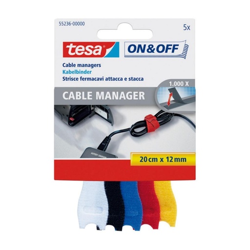 [166173] ORGANIZADOR DE CABLES ON & OFF BUNDLING 20CM X12MM PACK 5 UDS TESA
