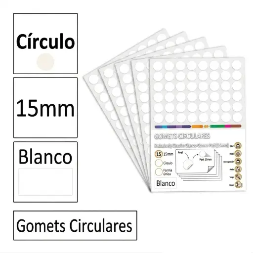 [825901] GOMETS CÍRCULO MEDIANO Ø 15 MM BLANCO INETA