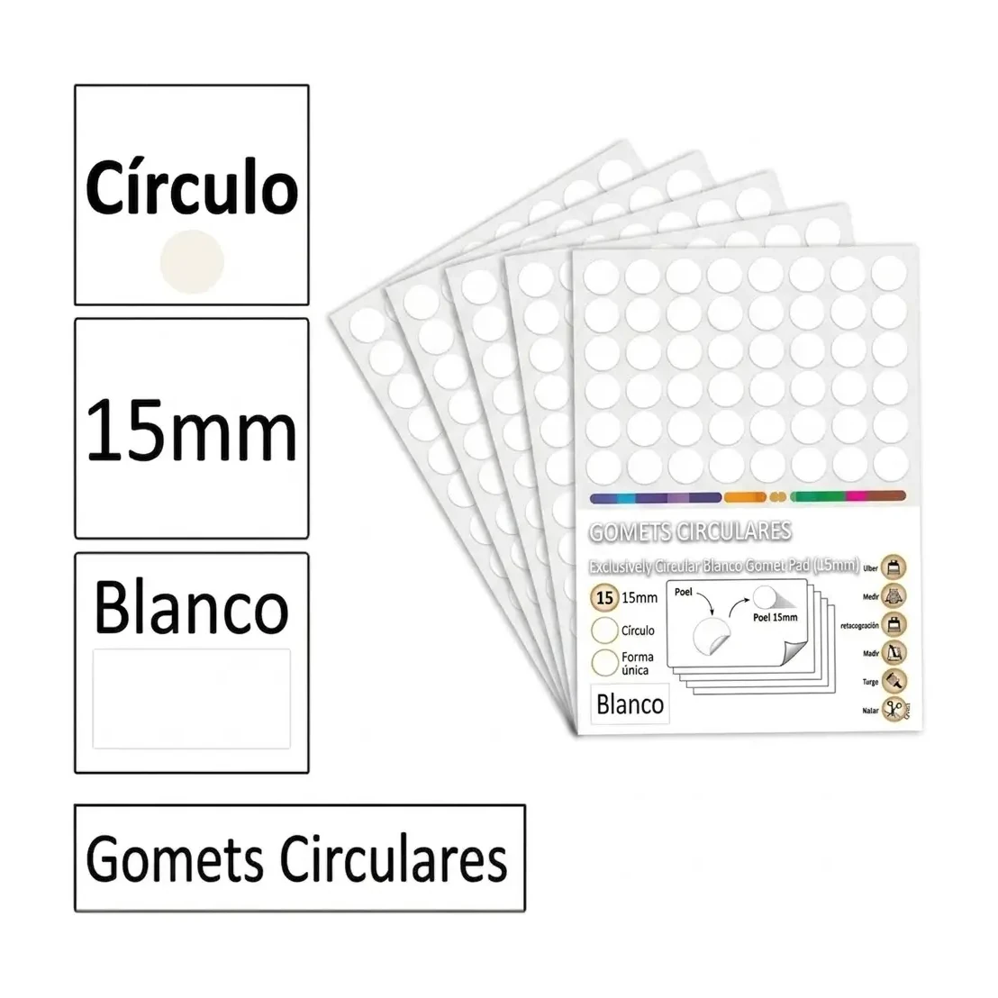 [825901] GOMETS CÍRCULO MEDIANO Ø 15 MM BLANCO INETA