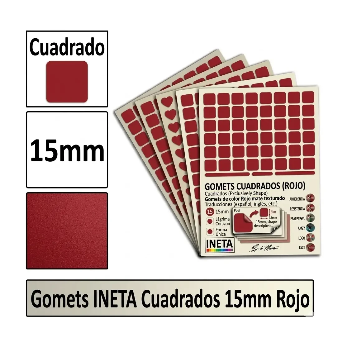 [825902] GOMETS CUADRADO MEDIANO Ø 15 MM ROJO