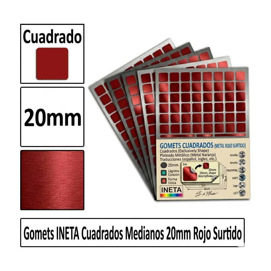 [825905] GOMETS CUADRADO GRANDE Ø 20 MM ROJO