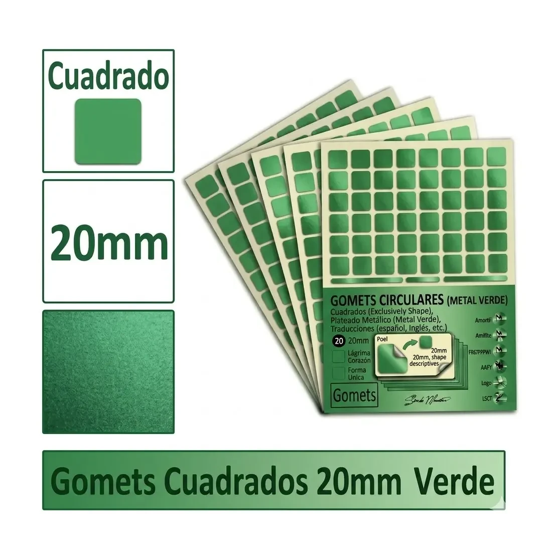 [828904]  GOMETS CUADRADO GRANDE Ø 20 MM VERDE