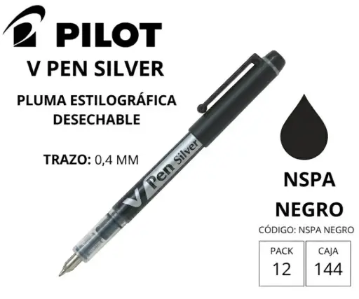 [119388] PLUMA PILOT V PEN SILVER NEGRO