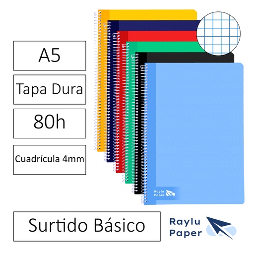 [001156] BLOC ESPIRAL A5 TAPA DURA 80 HOJAS 70 GRAMOS CUADRO 4MM