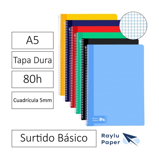 [004021] BLOC ESPIRAL A5 TAPA DURA 80 HOJAS 70 GRAMOS CUADRO 5MM