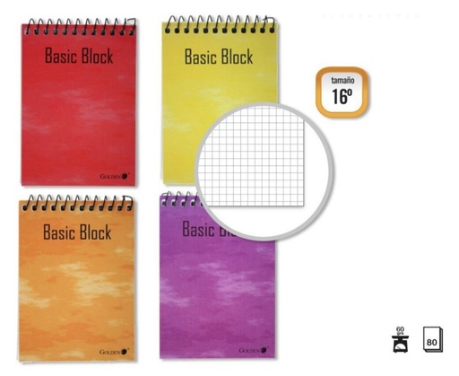 [001139] BLOC ESPIRAL GOLDEN 16º APAISADO 75 × 105MM 80 HOJAS 60 G/M CUADRÍCULA