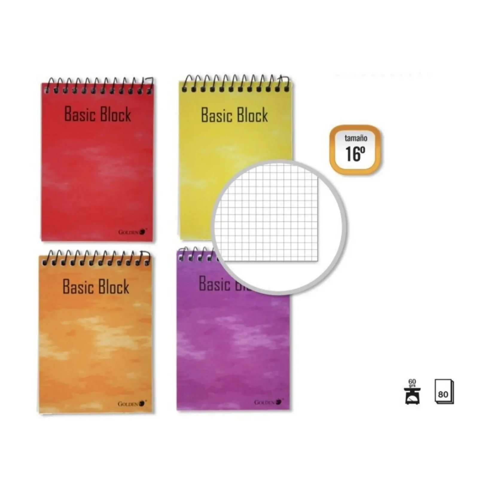 [001139] BLOC ESPIRAL GOLDEN 16º APAISADO 75 × 105MM 80 HOJAS 60 G/M CUADRÍCULA