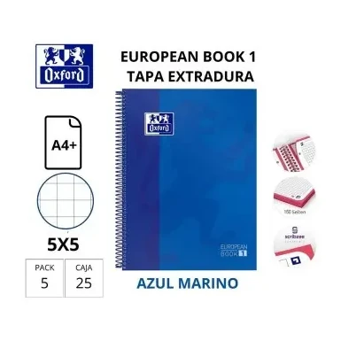 [029105] BLOC OXFORD A4+ ESPIRAL CUADRÍCULA 5 MM AZUL (EUROPEANBOOK 1) 