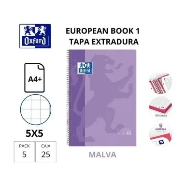 [029107] BLOC OXFORD A4+ ESPIRAL CUADRÍCULA 5 MM LILA (EUROPEANBOOK 1) 
