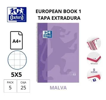 [029107] BLOC OXFORD A4+ ESPIRAL CUADRÍCULA 5 MM LILA (EUROPEANBOOK 1) 