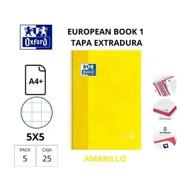 [029104] BLOC OXFORD A4+ ESPIRAL CUADRÍCULA 5 MM AMARILLO (EUROPEANBOOK 1) 