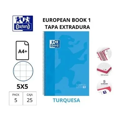 [650700] BLOC OXFORD A4+ ESPIRAL CUADRÍCULA 5 MM TURQUESA (EUROPEANBOOK 1) 