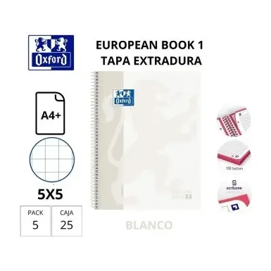 [650040] BLOC OXFORD A4+ ESPIRAL CUADRÍCULA 5 MM BLANCO (EUROPEANBOOK 1) 