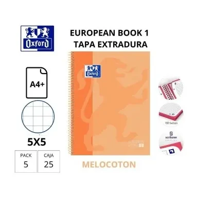 [029108] BLOC OXFORD A4+ ESPIRAL CUADRÍCULA 5 MM MELOCOTON (EUROPEANBOOK 1) 